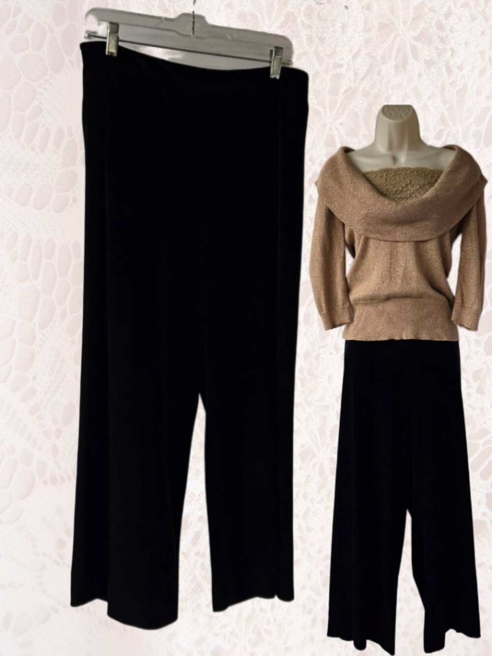 ALEX EVENINGS Black Velvet Pants Evening Slacks Fall Winter Wear Formal Glamour